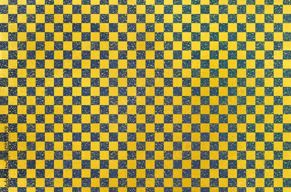 Fototapeta Japanese washi paper background with checkered pattern illustration. Japanese paper texture with modern golden  latticework pattern.