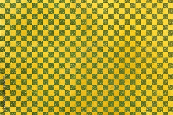 Obraz Japanese washi paper background with checkered pattern illustration. Japanese paper texture with modern golden  latticework pattern.