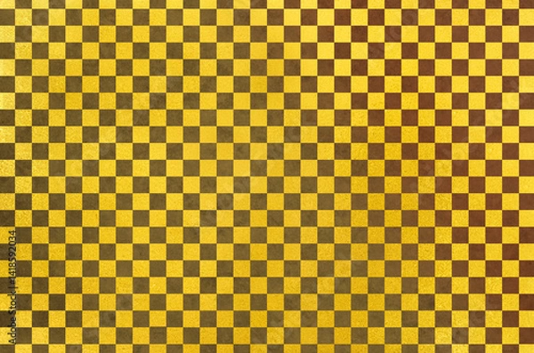 Obraz Japanese washi paper background with checkered pattern illustration. Japanese paper texture with modern golden  latticework pattern.
