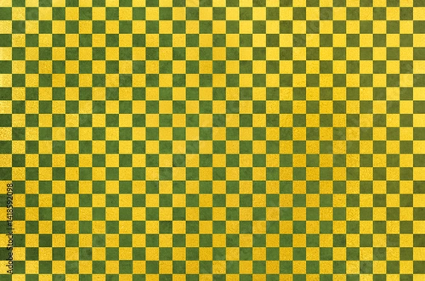 Fototapeta Japanese washi paper background with checkered pattern illustration. Japanese paper texture with modern golden  latticework pattern.