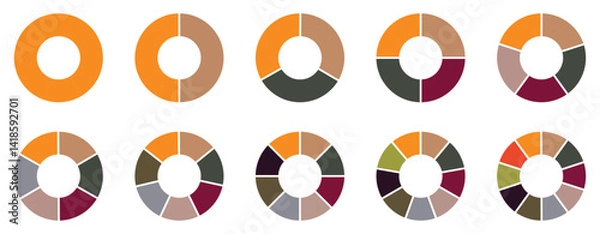 Obraz Pie chart infographic set. Circle diagram collection with sections or parts. Segmented circle icons for infographic, data analysis, web design or presentation. Vector-eps 10