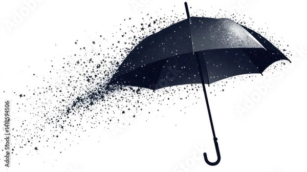 Fototapeta Black umbrella, rain dissolving, white background, protection concept