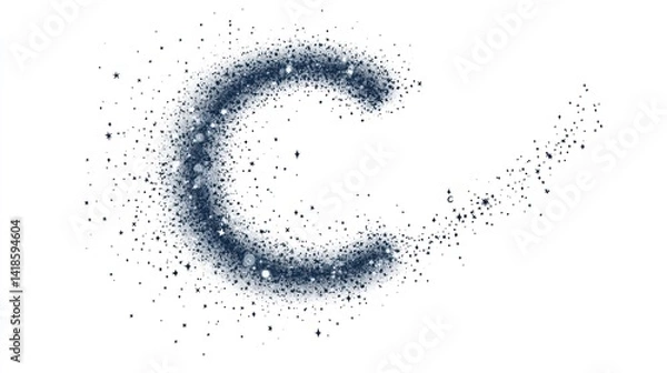 Fototapeta Glittering letter C, particle swirl, white background, design element