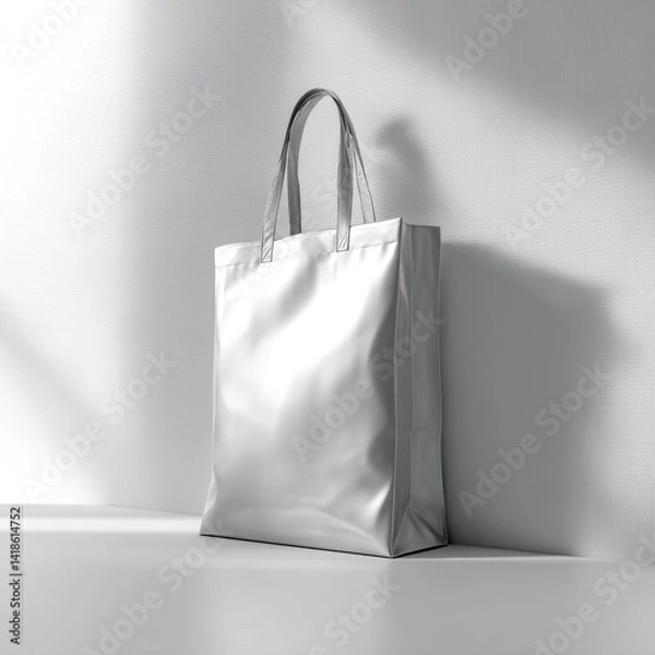 Obraz Silver Tote Bag Mockup: Minimalist Studio Lighting