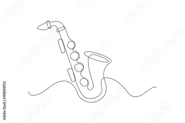 Obraz Hand-drawn saxophone one-line art drawing. Saxophone musical instrument continuous outline vector.