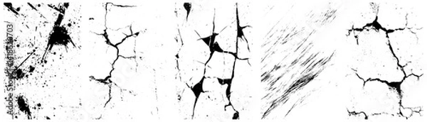 Obraz Cracked Wall and Ink Splatter Texture Set, Grunge Distressed Backgrounds Collection