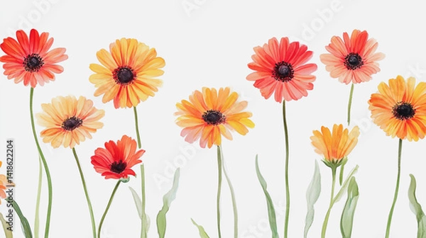 Obraz Elegant wedding invitation card background . Minimal hand painted watercolor Gerbera flowers texture template background. Design for wedding, vip cover, poster, rsvp moderncard.Valentine's Day