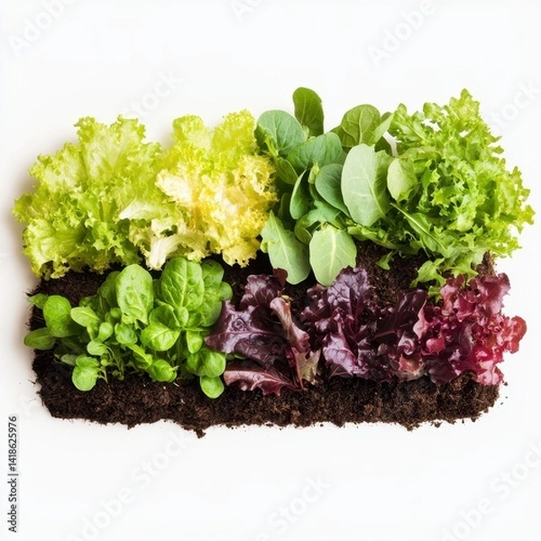 Obraz Fresh Green Leafy Vegetables on Soil Background for Healthy Diet