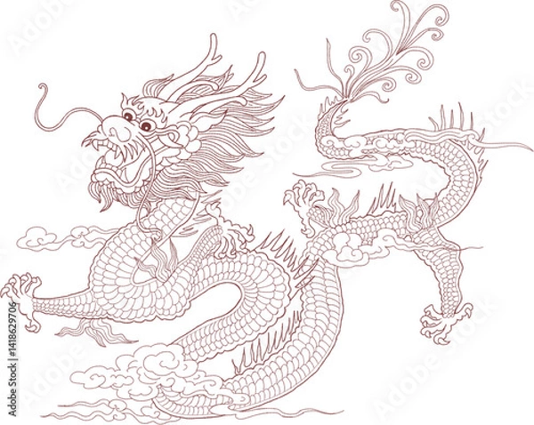 Obraz 용 라인 일러스트, 전통 문양