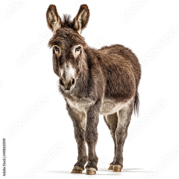 Obraz A small donkey standing on a white background