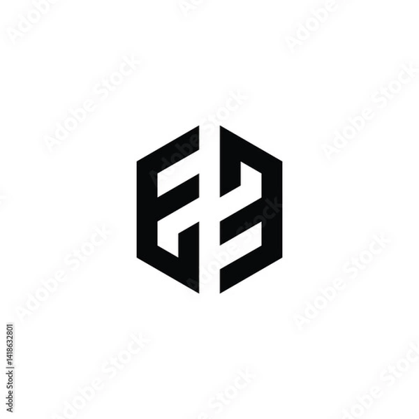Fototapeta Letter E number 3 hexagon, technology geometric symbol simple logo vector