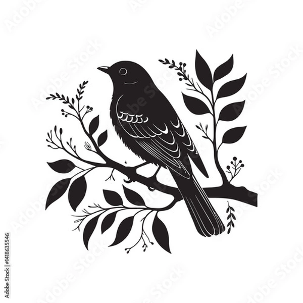 Fototapeta Stylized Bird Silhouette Perched on Branch