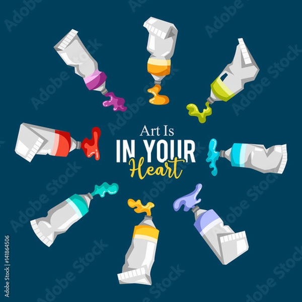 Fototapeta Set of colorful vector paint tubes