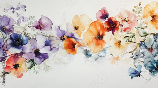 Obraz Elegant wedding invitation card background . Minimal hand painted watercolor botanical flowers texture template background. Design for wedding, vip cover, poster, rsvp moderncard.Valentine's Day