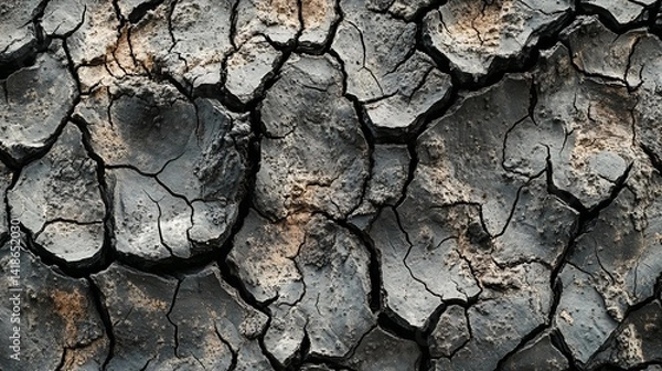 Fototapeta Rugged stone surface with natural cracks and texture, earthy tones and depth, abstract natural pattern