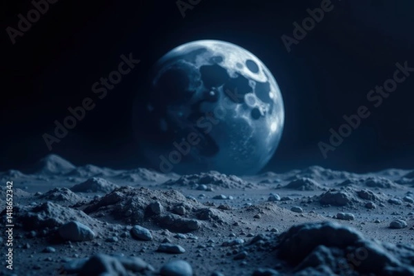 Fototapeta Full Earth, moon surface foreground, stark contrast, science, astronomy