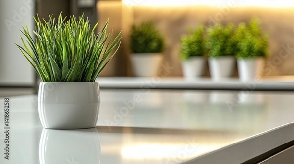 Fototapeta Clean minimalist kitchen counter with polished surface; simplicity and modern home care.