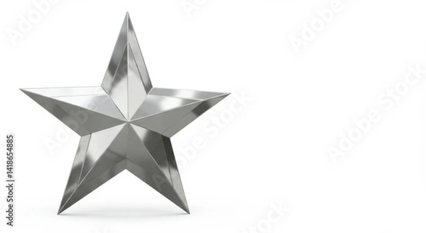 Fototapeta Shining Silver Star: A 3D Render of a Five Pointed Star on White Background