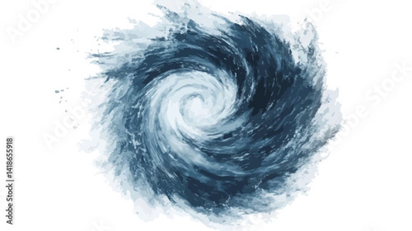 Fototapeta The image presents a stylized, abstract representation of a water vortex.  The visual is dominated by a swirling, spiraling pattern of varying shades of blue and teal, ranging from deep