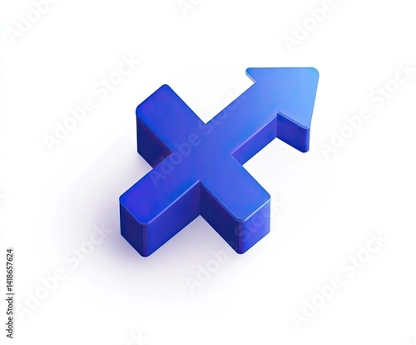 Fototapeta 3D Sagittarius zodiac sign, blue, isometric view.