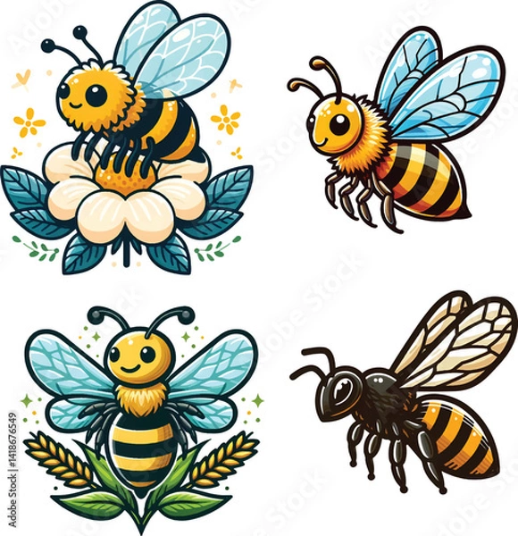 Fototapeta Bee collect honey form flower