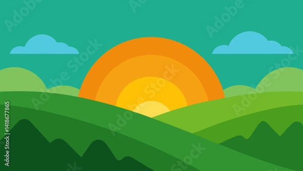 Fototapeta Sunrise View of Rolling Green Hills and Meadows
