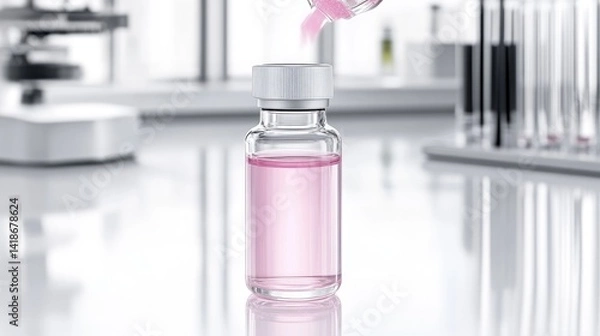 Obraz Pink liquid being poured into a glass vial in a laboratory setting