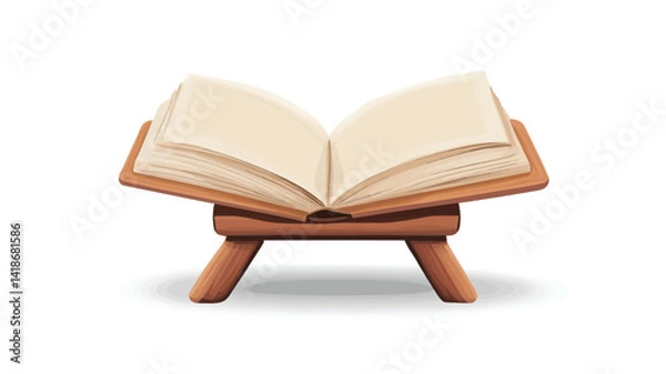 Fototapeta A digital illustration depicts an open book resting on a simple, A-frame wooden lectern. The book's pages are a creamy off-white, exhibiting subtle textural variations suggestive of paper