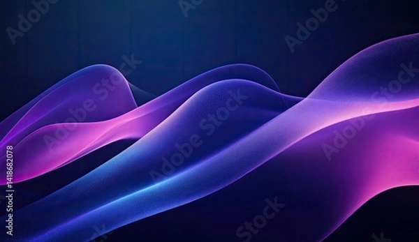 Fototapeta Abstract flowing purple and blue waves on dark background.