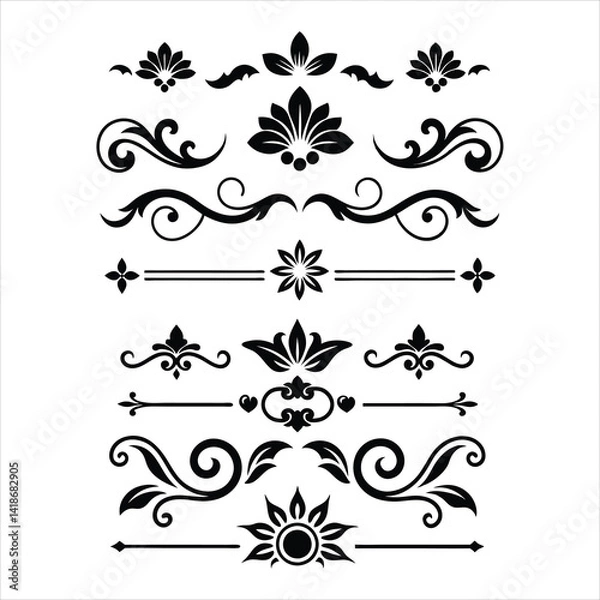 Obraz Silhouette Border Ornament Vector Collection.
