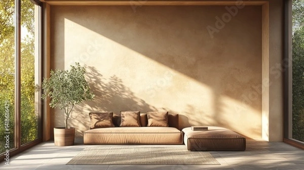 Obraz Modern interior with sofa plant and natural light shining