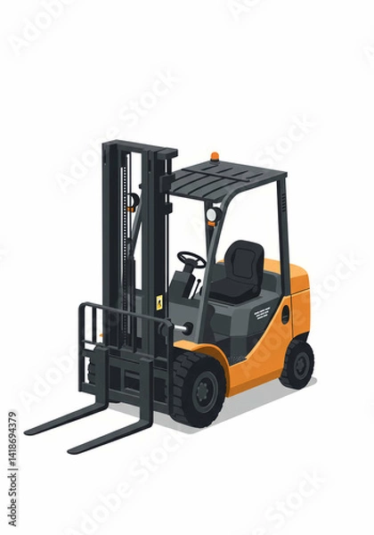 Fototapeta Forklift Truck Isolated on White, Heavy Equipment Illustration