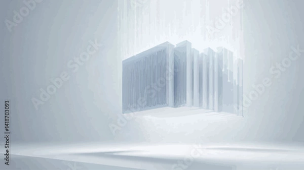 Fototapeta The image presents a minimalist composition featuring several translucent, light gray cubes seemingly suspended in mid-air against a white, subtly textured background
