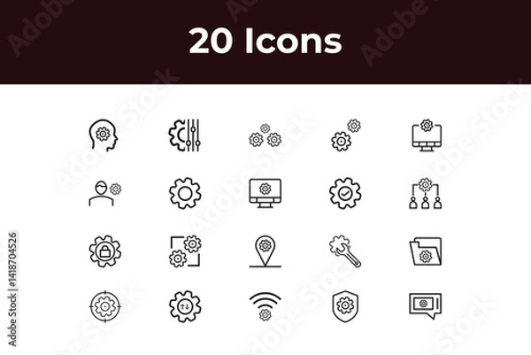 Fototapeta Setting and Setup line icon set. Set of outline icons related to setting, setup, option, installation, control and others vactor design.
