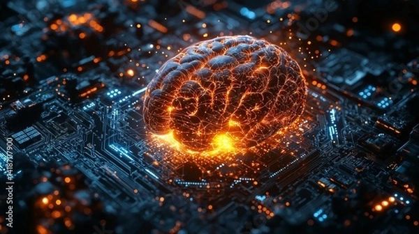 Fototapeta Business strategy shown as levitating icons orbiting a glowing brain clean background full HD