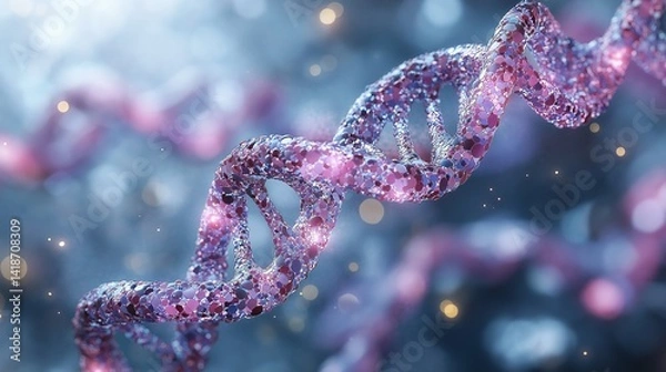 Fototapeta Close-up of a DNA strand bending into a wave with minimal background,generative ai illustration