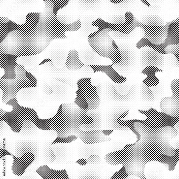 Obraz Abstract halftone seamless camouflage pattern. Repeating digital dotted hexagonal camo military texture background. Abstract modern fabric textile ornament. Vector illustration.