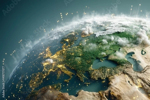 Fototapeta Stunning Satellite View of Earth Highlighting Data Overlays and Natural Features from Space