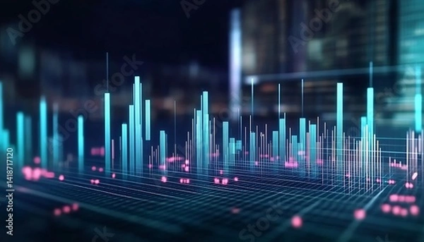 Fototapeta Perspective view of stock market growth business investing and data concept with digital financial chart graphs diagrams and , 