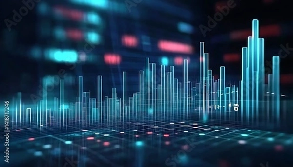Fototapeta Perspective view of stock market growth business investing and data concept with digital financial chart graphs diagrams and , 
