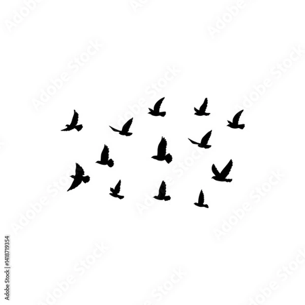 Fototapeta Flying birds silhouette flock. Vector illustration 