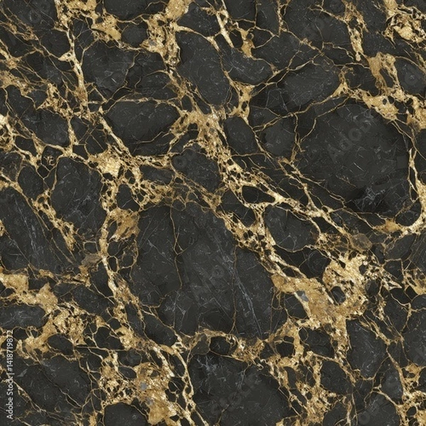 Obraz Elegant black onyx stone texture showcasing intricate golden pattern with high clarity on a transparent background for design applications.