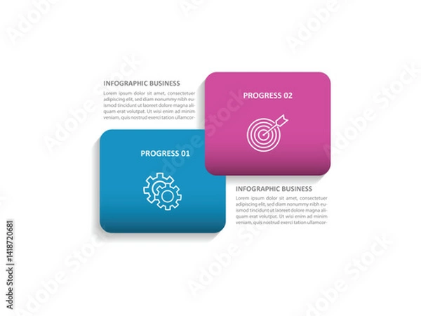 Fototapeta 2 step infographic template or vector option with symbol for business and presentation 