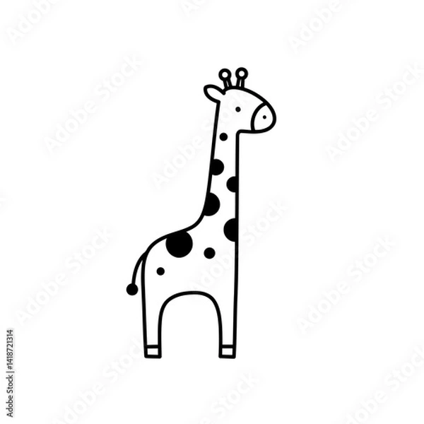 Obraz Adorable Black and White Cartoon Giraffe Illustration, Perfect for Kids' Projects and Designs
