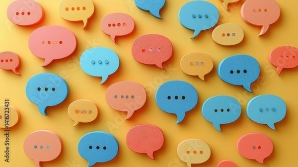 Fototapeta Colorful Speech Bubbles on Bright Yellow Background for Communication