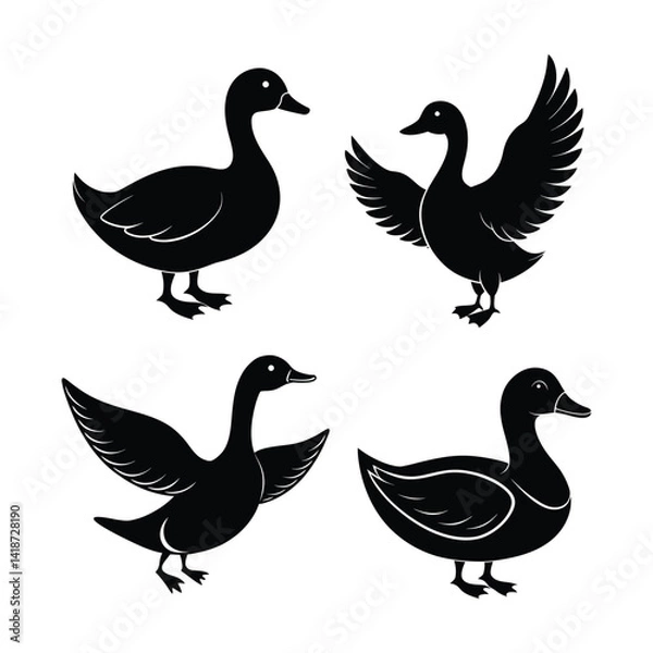 Obraz Animal Duck Silhouette Vector Illustration Set
