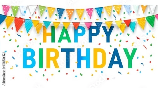 Fototapeta Colorful Birthday Celebration with Banners and Confetti Decoration