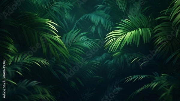 Obraz Lush textured foliage in vivid green tones with rich lighting made with Generative AI technology