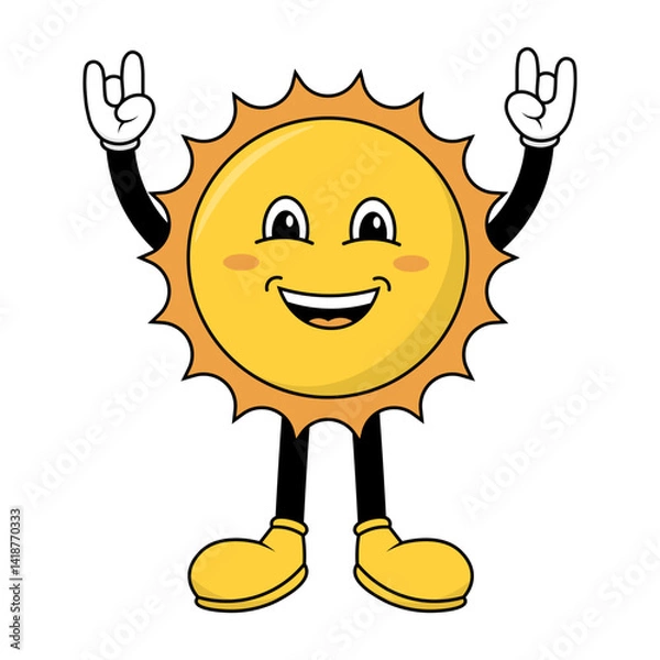 Fototapeta Sun Groovy Cartoon Illustration. Vector Character
