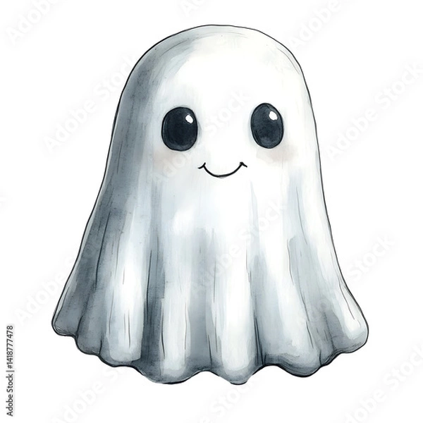 Obraz A whimsical cartoon ghost in watercolor
